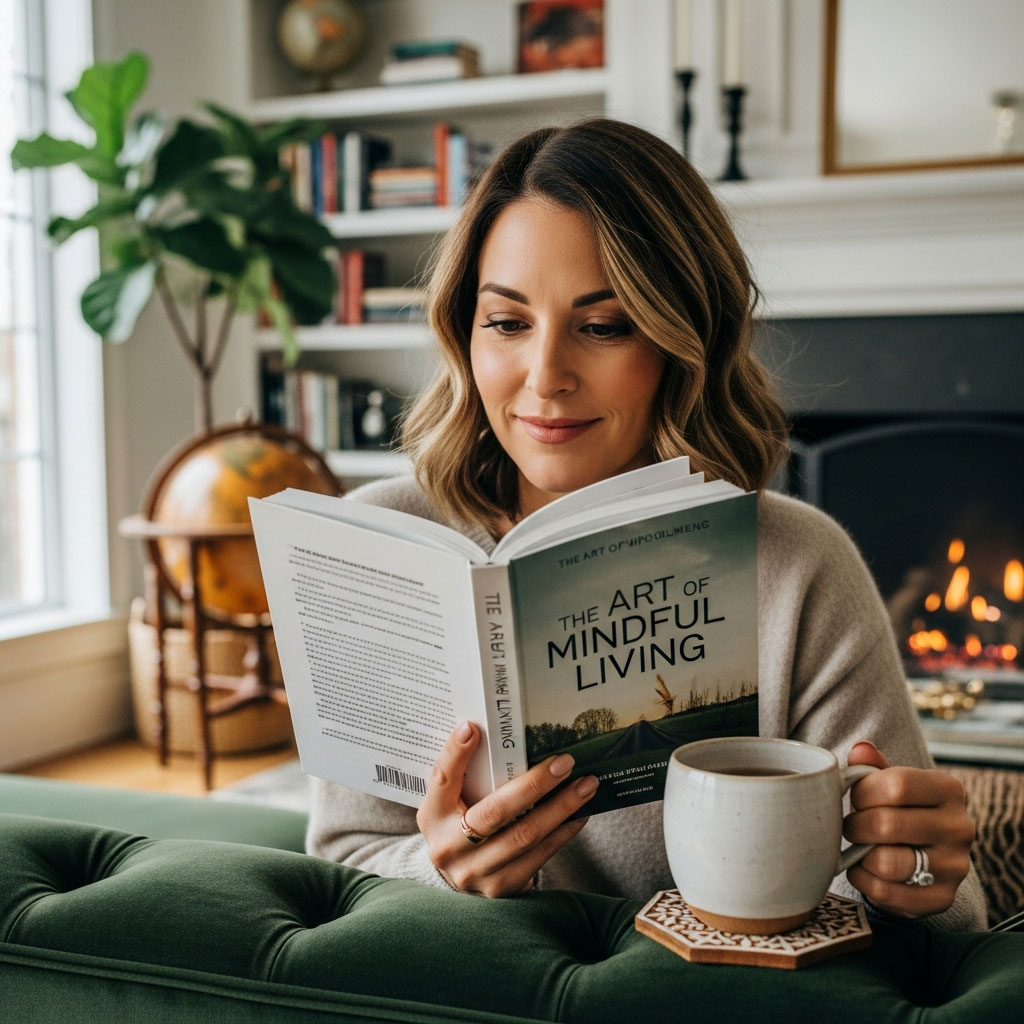 woman-reading-book Woman reading a book in an upscale living room.